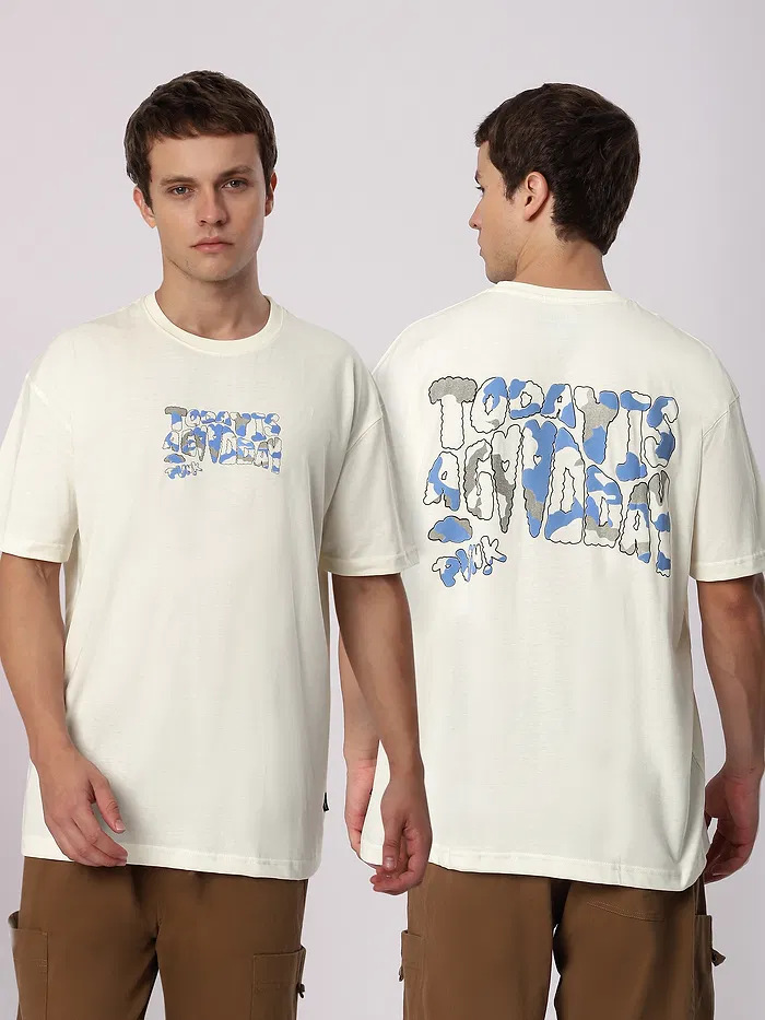 Cream Good Day Printed Oversized T-Shirt